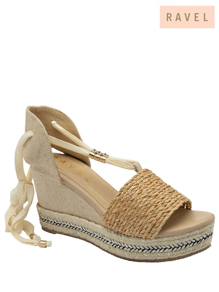 Ravel Natural Hesian Wedge Sandals With Tie Up Lace (479246) | €27