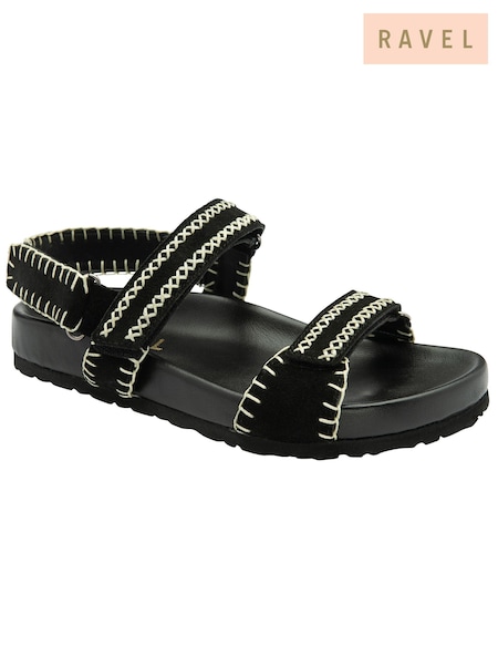 Ravel Black Strappy Leather Footbed Sandals With Touch Fastening Sport Straps (479367) | €31