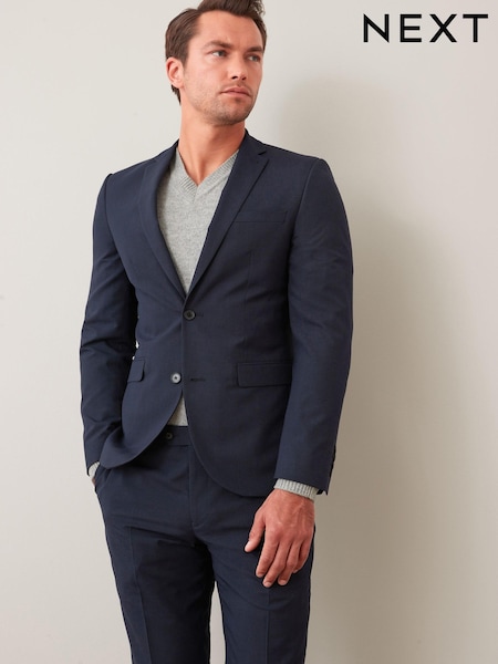 Navy Blue Slim Wool Mix Textured Suit Jacket (479440) | €45