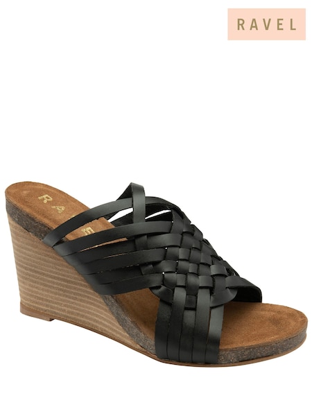 Negru - Ravel Leather Pantofi cu platformă Strappy Mule Sandale (479694) | 250 LEI