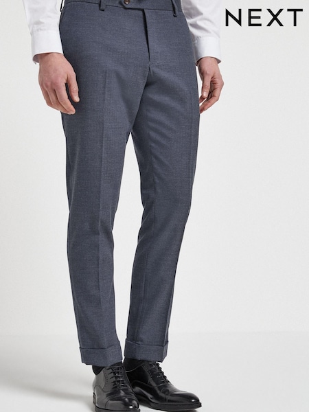 Blue Slim Fit Slim Fit Trimmed Herringbone Suit: Trousers (479822) | € 27