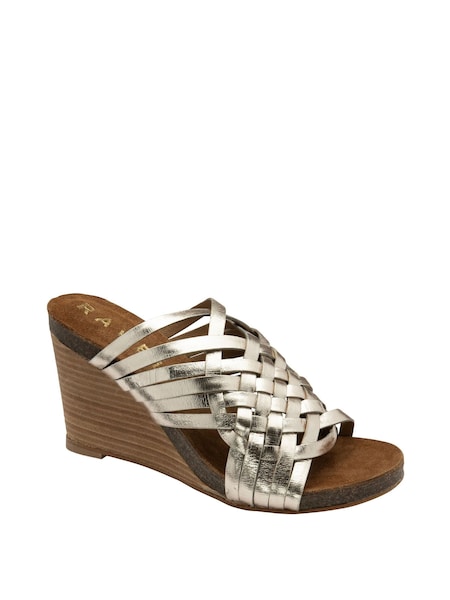 Ravel Gold Leather Wedge Strappy Mule Sandals (479871) | €27
