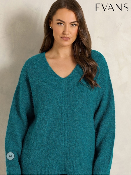 Blue - Evans V-neck Knitted Jumper