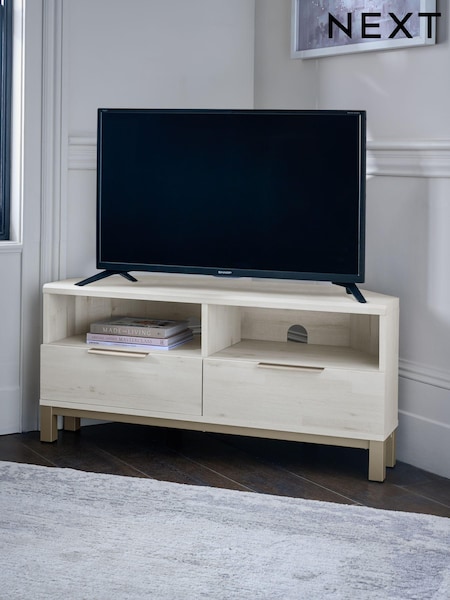 White Bronx Up to 46 inch Corner Oak Effect Slim TV Unit (479914) | €340