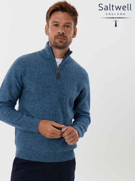 Blue - Regular Saltwell Honeycomb Stitch Quarter Zip Jumper
