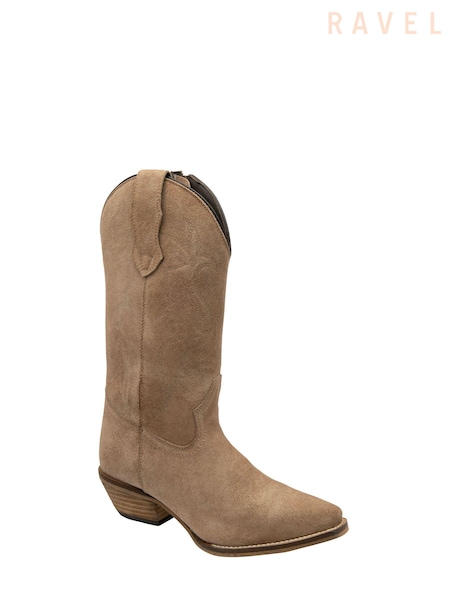 Ravel Light Brown Leather Calf High Cowboy Western Boots (479959) | AED699