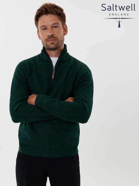 Grön - Regular Saltwell Honeycomb Stitch Quarter Zip Jumper
