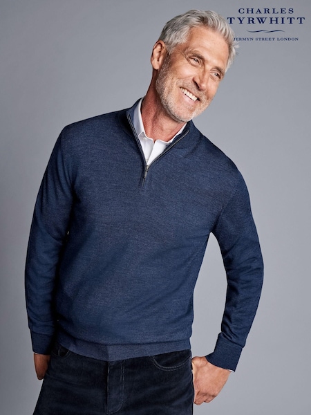 Charles Tyrwhitt Blue Pure Merino Quarter Zip Jumper (480188) | R$ 790