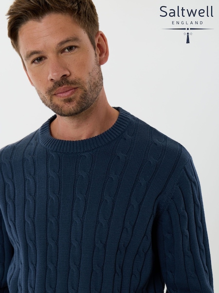 Көк - Regular Saltwell Cable Knit Crew Neck Jumper