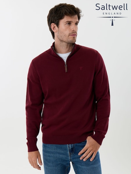 Rojo - Regular Saltwell Cotton Funnel Neck Quarter Zip Jumper