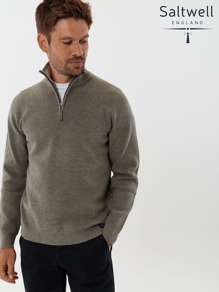 Brown - Regular Saltwell Double-layered Collar Quarter Zip Jumper