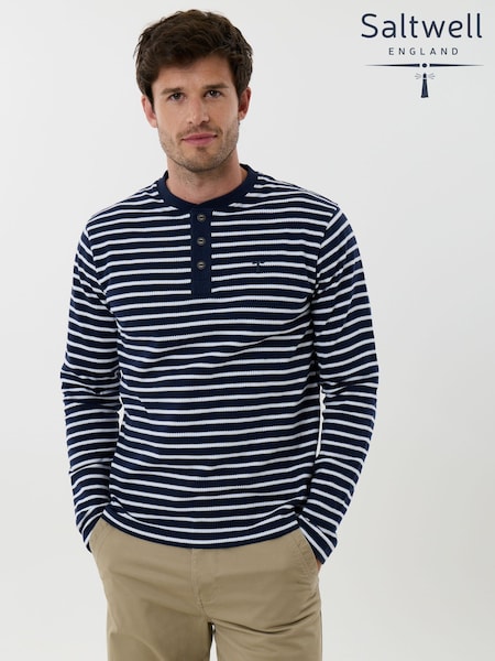 Blue - Regular Saltwell Textured Cotton Grandad Collar Top