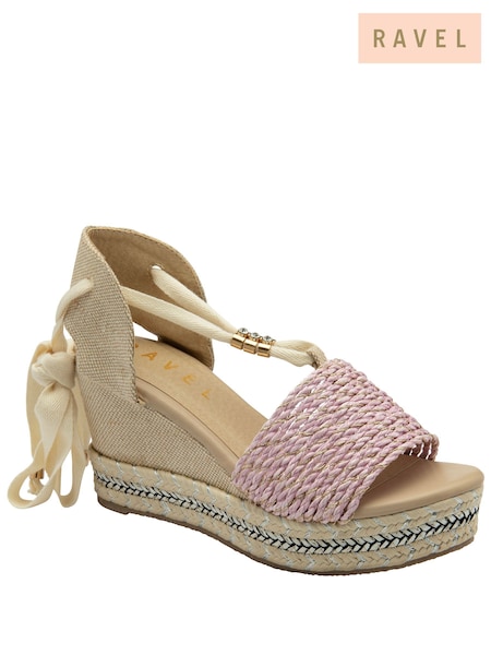Ravel Pink Hesian Wedge Sandals With Tie Up Lace (480419) | €27