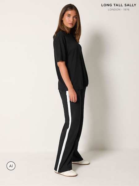 Black - Long Tall Sally Contrast Cotton Wide Leg Joggers