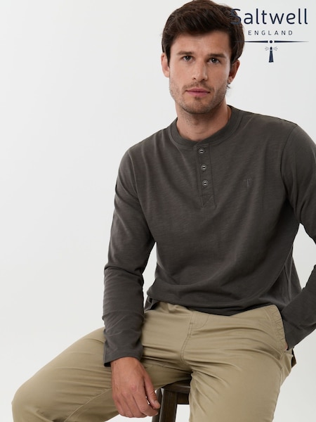 Green - Regular Saltwell Cotton Sleeved Grandad Collar Top