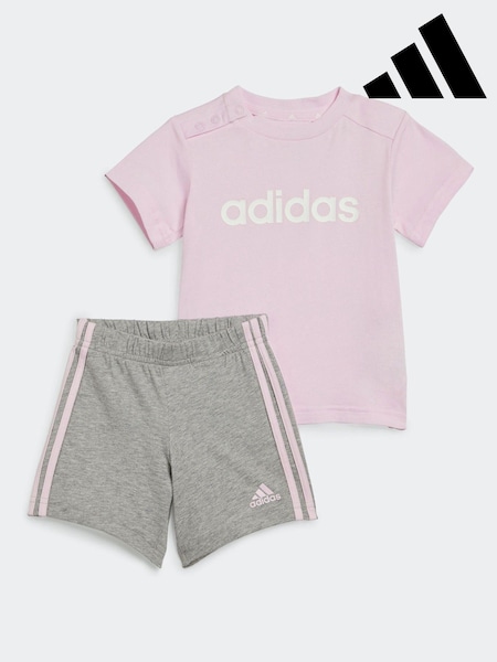 adidas Pink/Grey Sportswear Essentials Lineage Organic Cotton T-Shirt And Shorts Set (480462) | €16