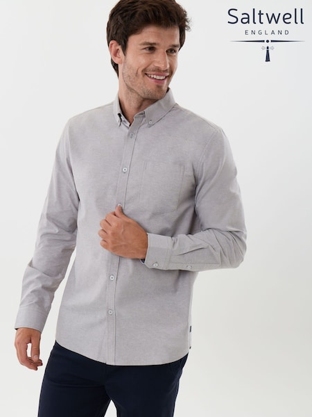 Šedá - Regular Saltwell Cotton Long Sleeve Button Down Collar Shirt