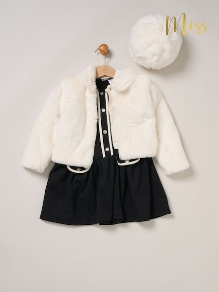 White - Miss Fur Jacket And Dress Outfit Set