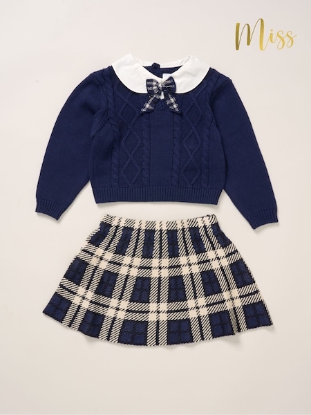 Mėlyna - Miss True Knit Jumper With Check Skirt