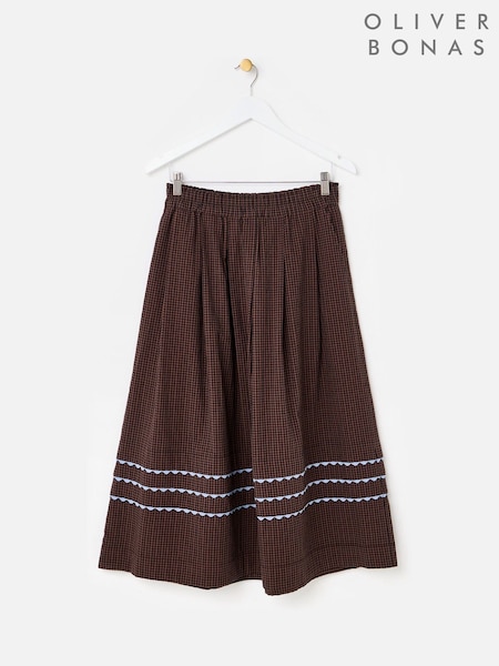 Brown - Oliver Bonas Gingham Midi Skirt