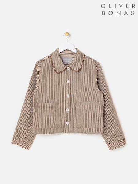 Brown - Oliver Bonas Striped Denim Jacket