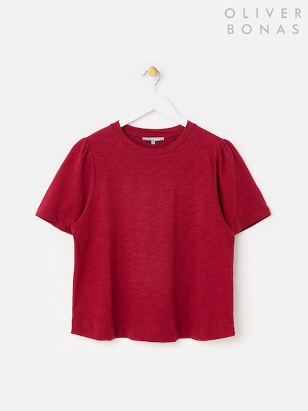 Burgundy Punainen - Oliver Bonas Slub Cotton Colour Block T-shirt