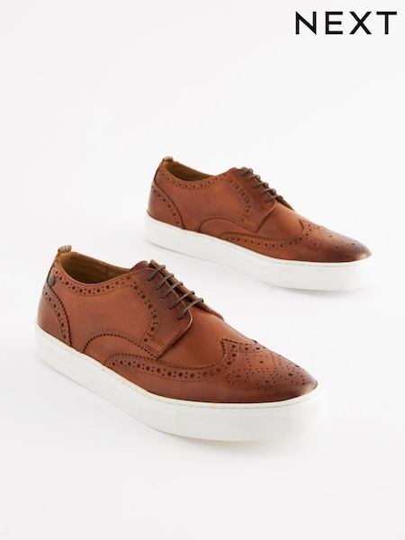 Tan Brown Leather Cupsole Brogue Shoes (483319) | €32