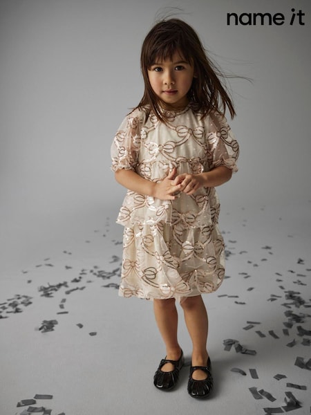 Cream - Name It Sequin Teired Occasion Dress