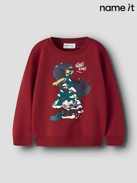 Red - Name It Christmas Dinosaur Jumper