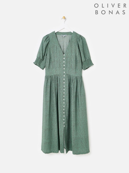 Green - Oliver Bonas Polka Dot V-neck Midi Dress