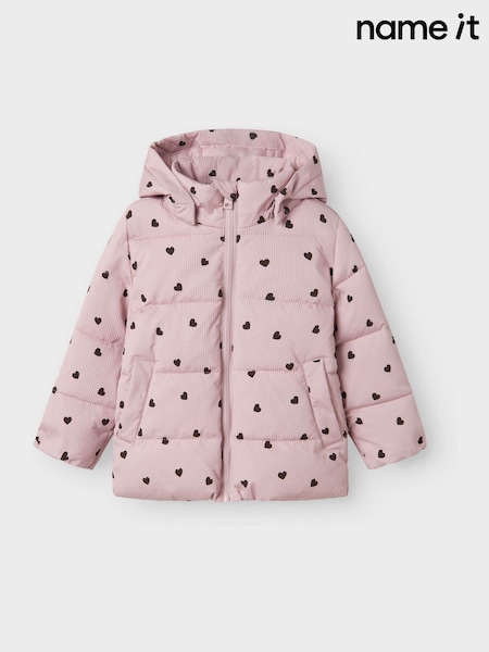 Purple - Name It Heart Print Corduroy Puffer Jacket