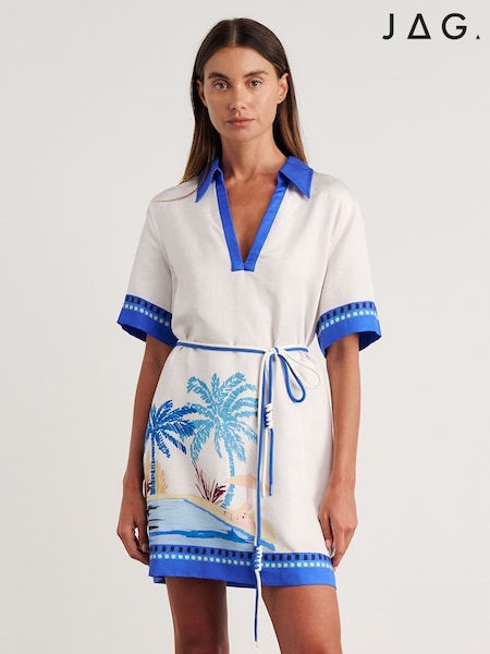 Blue - Jag Sunlounger Linen Blend Mini Dress