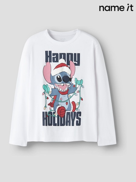 White - Name It Disney Stitch Long Sleeve Christmas Top