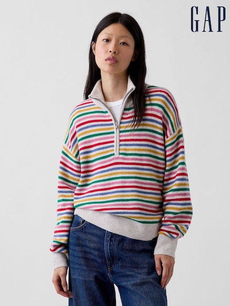 Mehrfarbig gestreift - Gap Cashsoft Oversized Half-zip Pullover Jumper