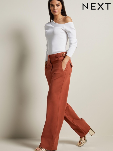 Коричнево-рыжий - Tailored Metal Detail Wide Leg Trousers (484444) | €9