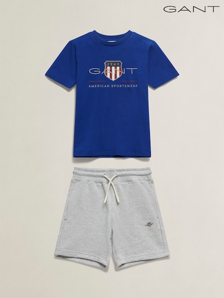 Navy Blå - Gant Archive Shield T-shirt & Sweat Shorts Set