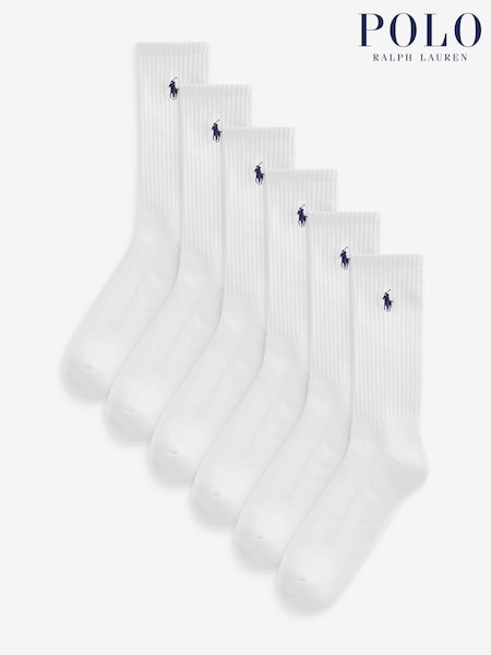Polo Ralph Lauren White Cotton Crew Socks 6 Pack (485999) | €60