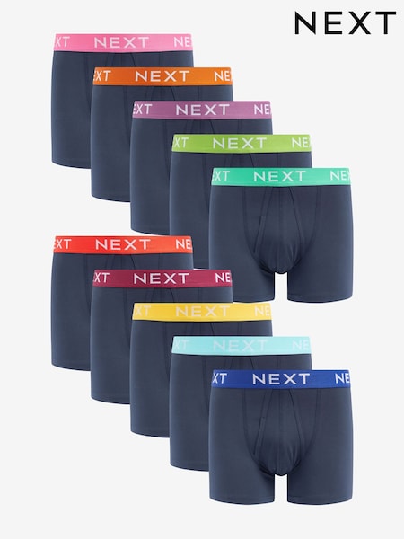 Navy Blue Bright Waistband 10 pack Waistband A-Front Boxers (486294) | AED100