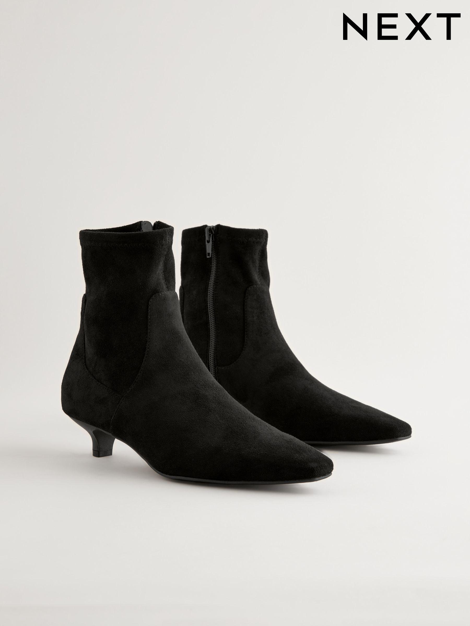 Black suede kitten heel ankle boots clearance