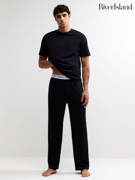 黑色 - Regular River Island Short Sleeve Jersey Pyjamas Set
