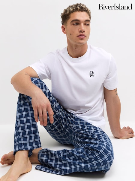 أزرق - Regular River Island Short Sleeve Checked Pyjamas Set