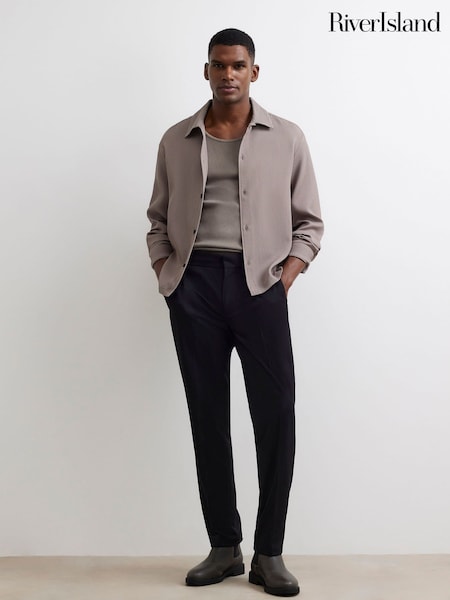 Black - Regular River Island Slim Fit Fine Texture Trousers