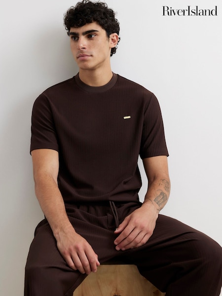 Brown - Regular River Island Slim Fit Ottoman T-shirt