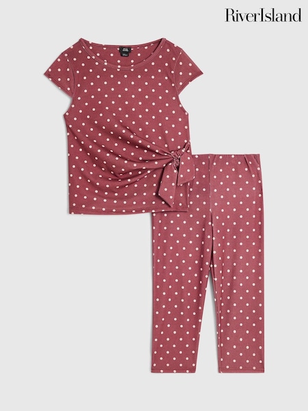 Rød - River Island Polka Dot Tie Side Top & Capri Trousers