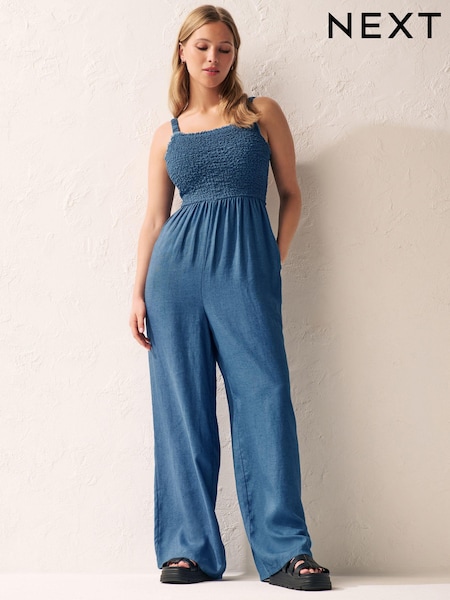 Denim Blue Shirred Wide Leg Jumpsuit (487568) | €9