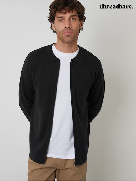 Μαύρο - Regular Threadbare Zip-through Knitted Shacket