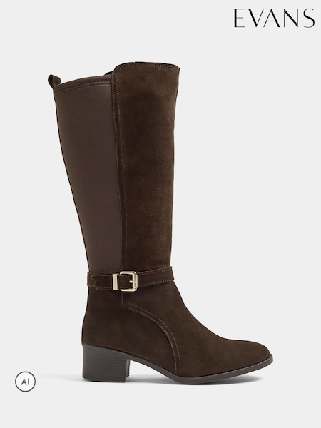 브라운 - Evans Suede Buckle Knee High Heeled Boots