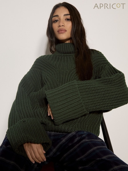 Green - Apricot Chunky Knit Roll Neck Jumper