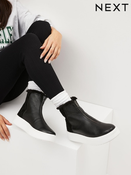 Black Signature Forever Comfort® Leather Chunky Zip-Hi Top Trainers (489672) | €28