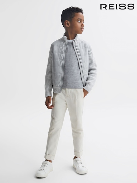 Reiss Soft Grey Melange Trainer 9-14 yrs Hybrid Zip Through Quilted Jacket (490328) | AED475